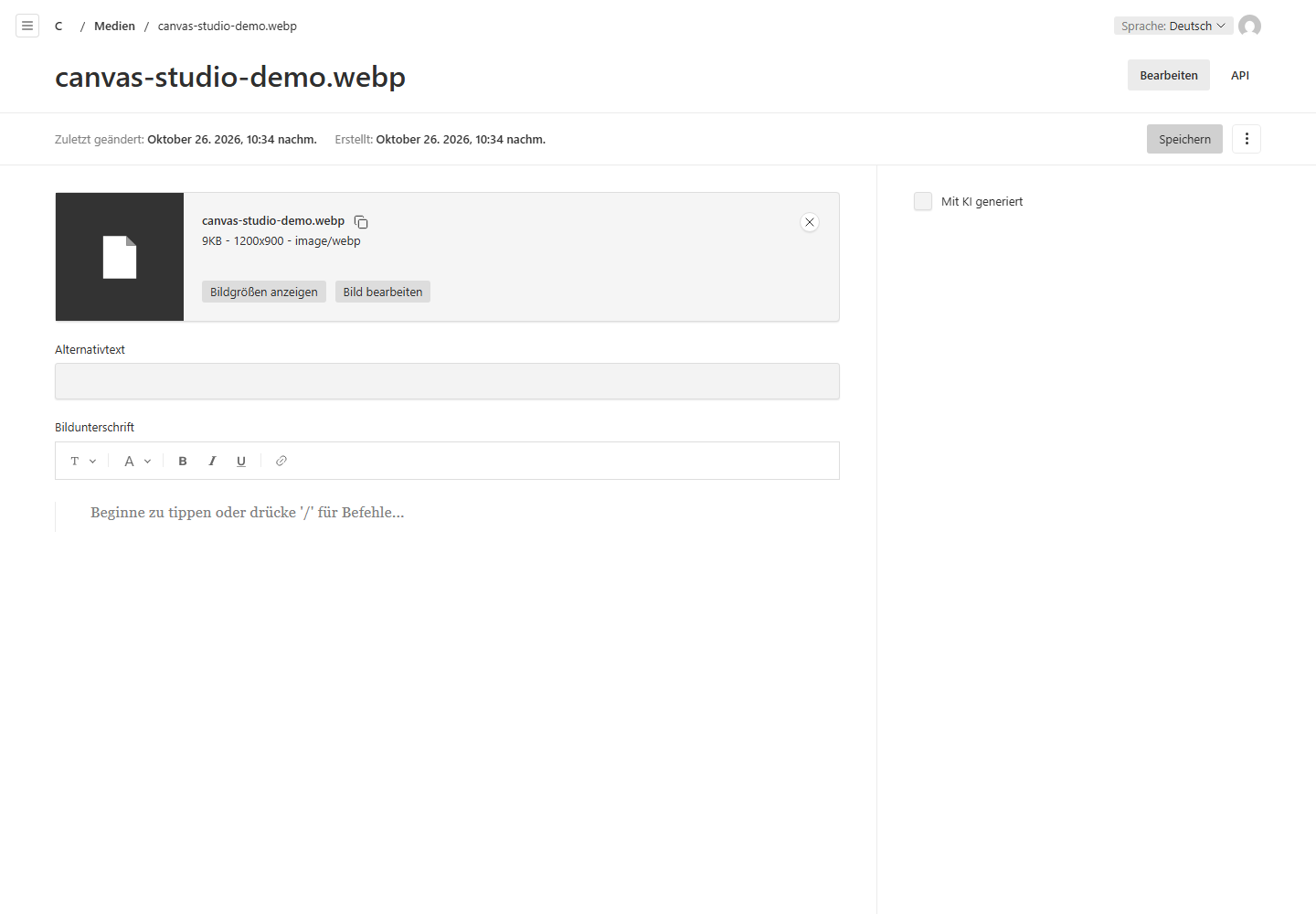 Ein echtes Medium im Demo-Arbeitsbereich mit Alternativtext.