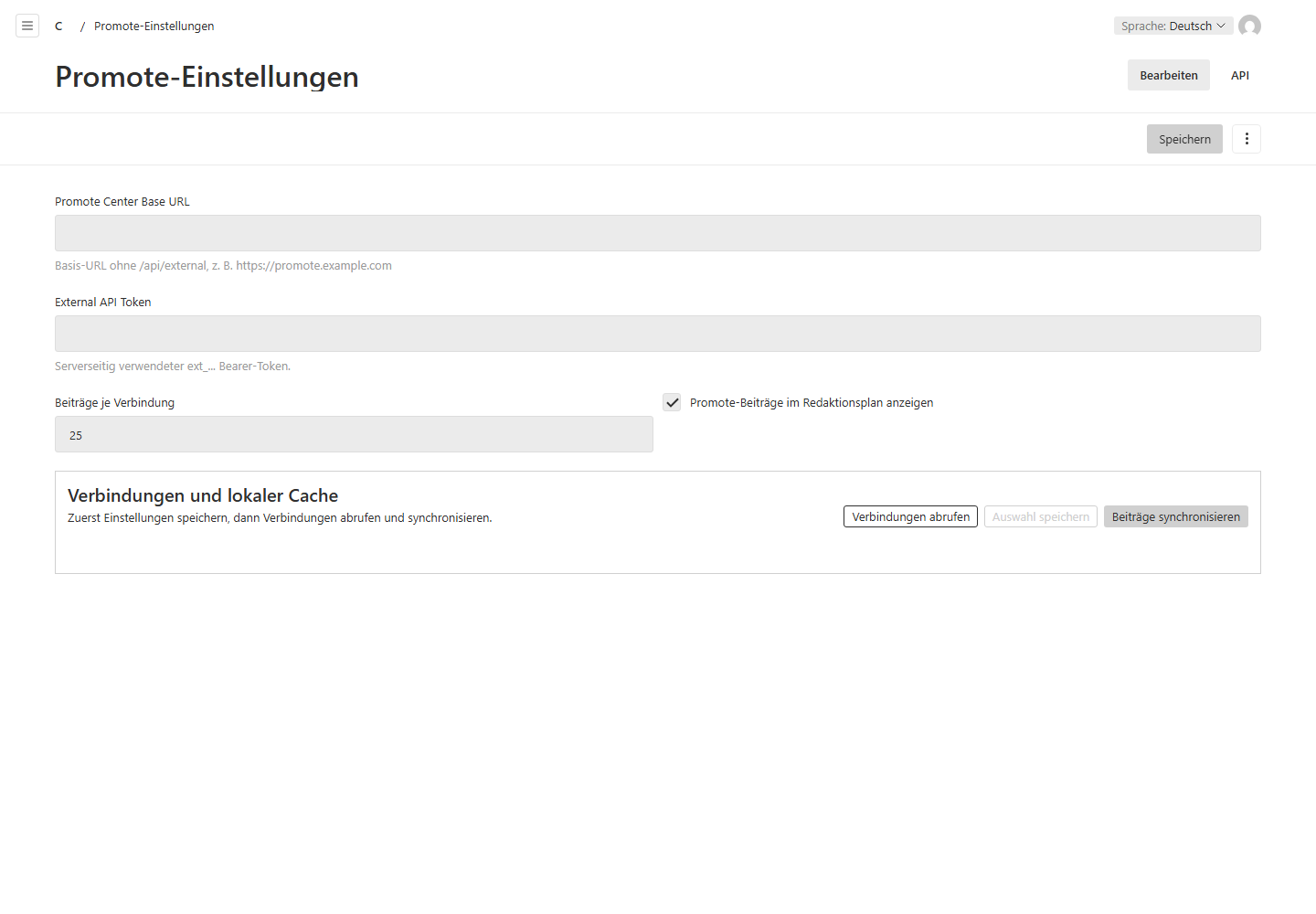 Promote-Einstellungen ohne verbundene Kundenkonten.