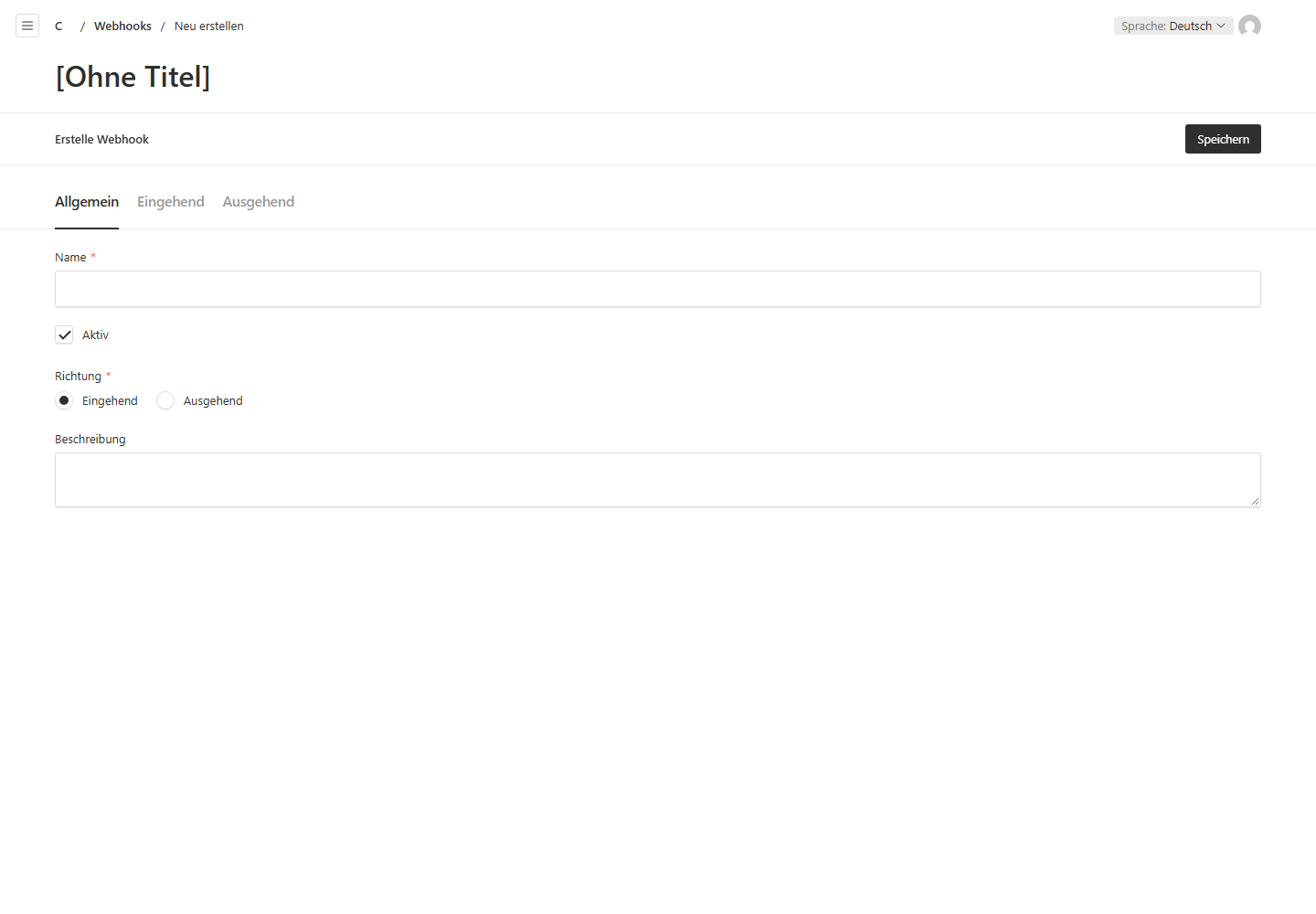 Eine Webhook-Verbindung im Admin; die Demo versendet keine echten Ereignisse.